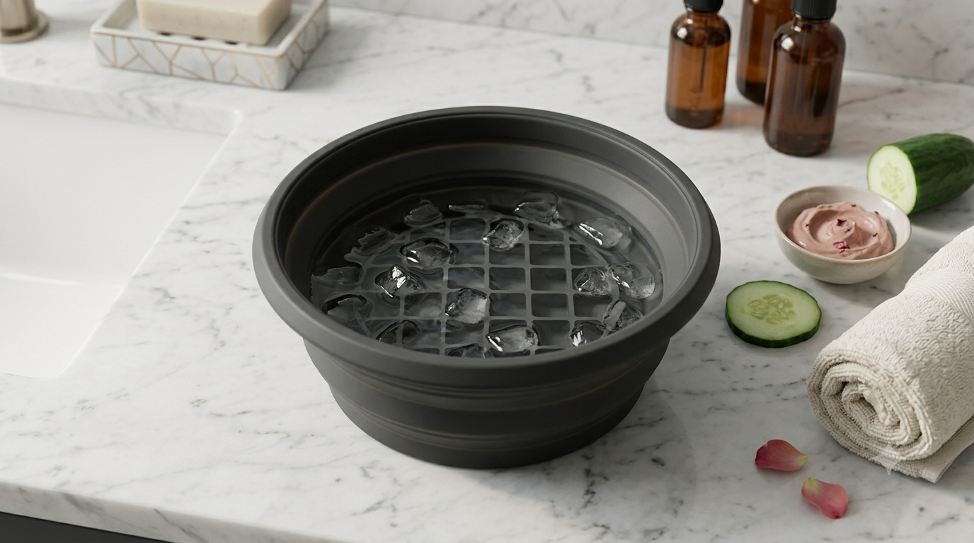 Collapsible Silicone Ice Bowl | Foldable Face Wash Basin with Built-in Ice Tray