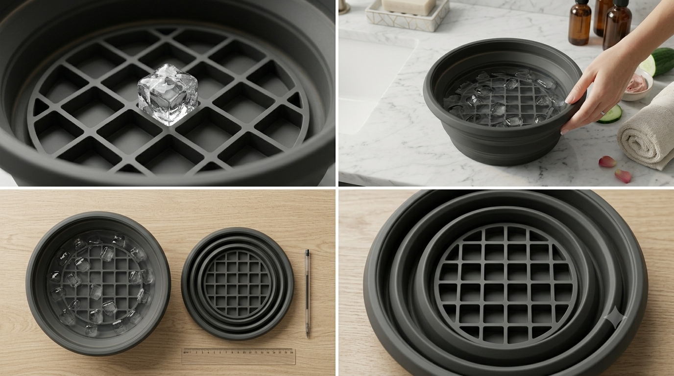 Collapsible Silicone Ice Bowl | Foldable Face Wash Basin with Built-in Ice Tray