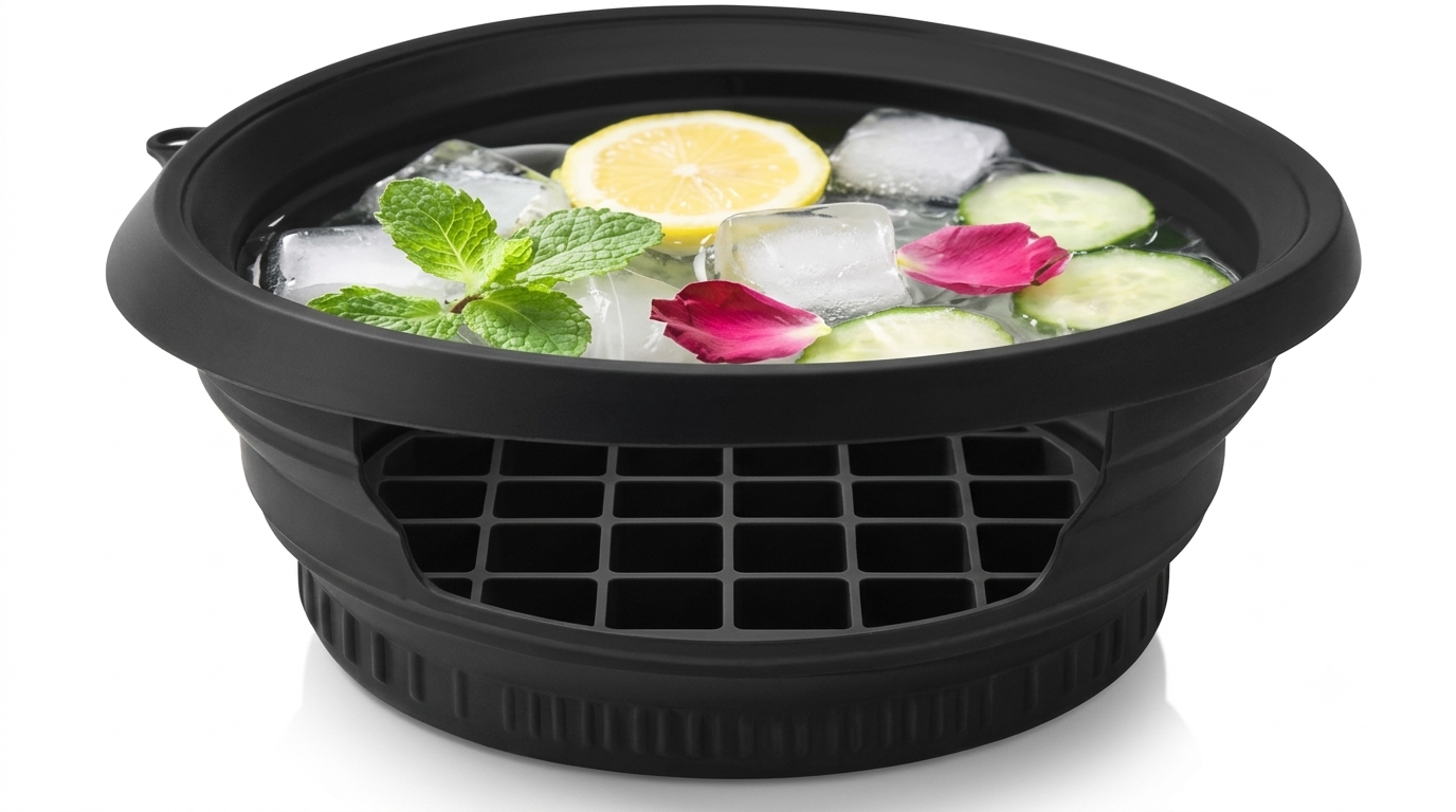 Collapsible Silicone Ice Bowl | Foldable Face Wash Basin with Built-in Ice Tray